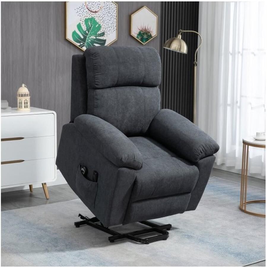 ZAZA Home Fauteuil met staande hulp ontspanningsfauteuil met liggende functie massagestoel met zijzak tv -fauteuil met afstandsbediening grijs