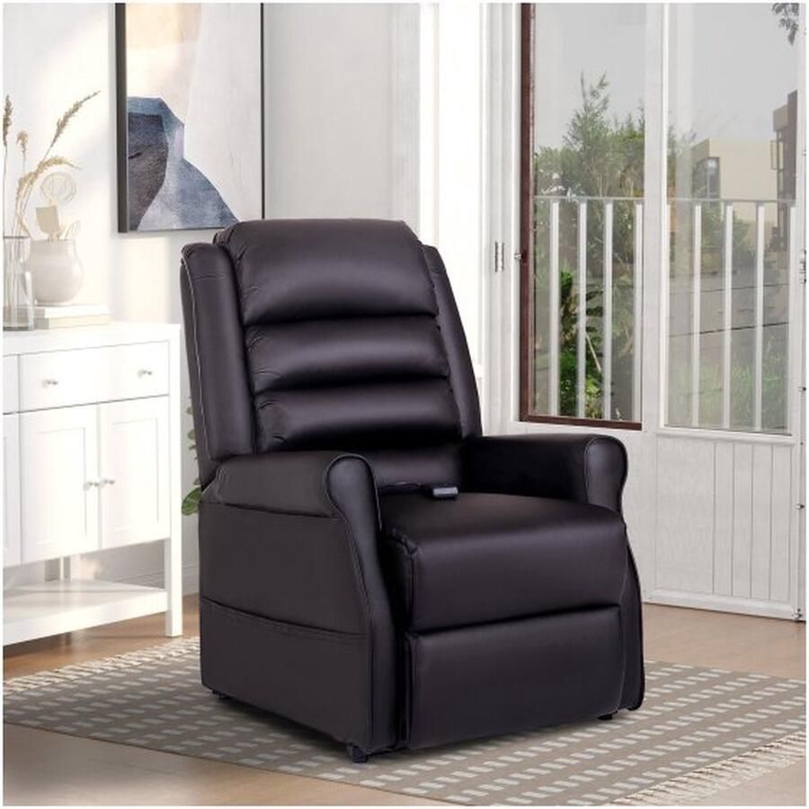 ZAZA Home Fauteuilmassagestoel ontspannen fauteuil met staande hulp liegen functie houder verwarmingsfunctie gemaakt van synthetisch leer bruin