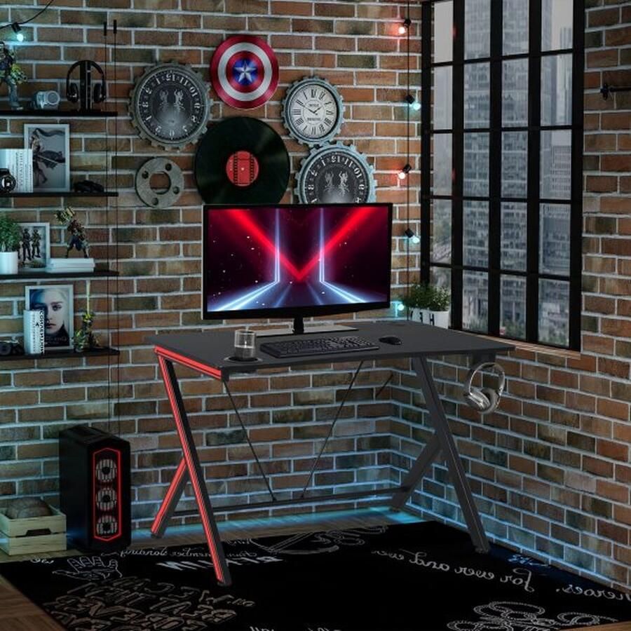 ZAZA Home Gaming Table Desk met hoofdtelefoon Haakdrankje Computertabel staal + MDF zwart 105 x 55 x 75 cm
