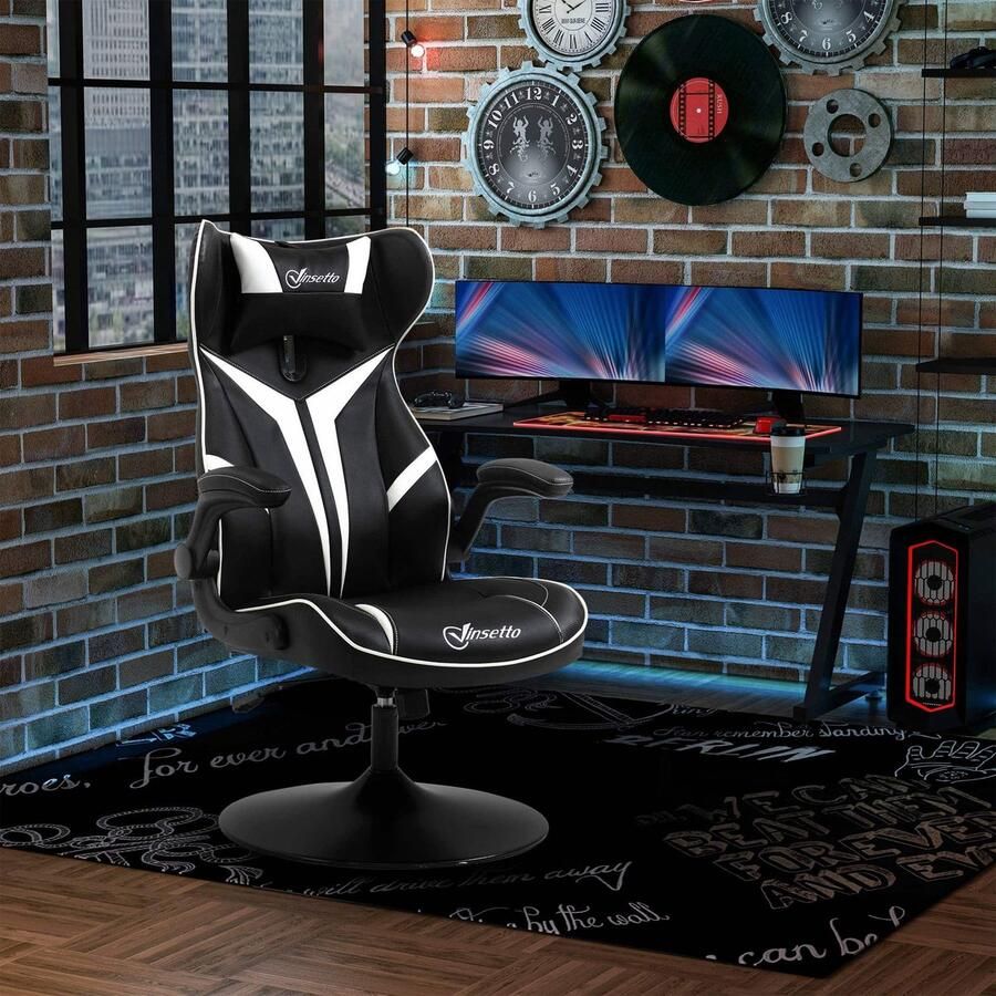 ZAZA Home Gamingstoel Ergonomische computerstoel met een WIPFing-functie roterende stoelhoogte verstelbaar staal zwart+wit 67 x 75 x 106-112 cm
