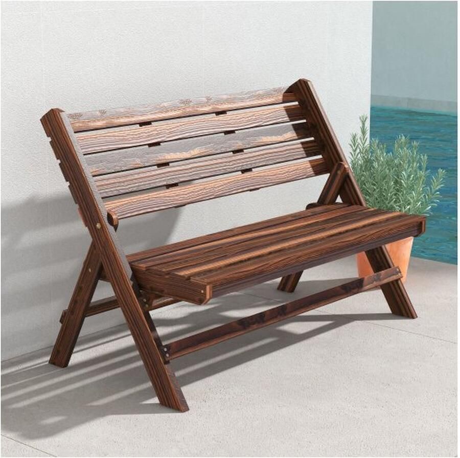 ZAZA Home Gartenbank 2-Sitzer Sitzbank Holzbank mit Rückenlehne Parkbank bis 250 kg belastbar für Garten Balkon Verkohlt 122 x 63 x 83 cm