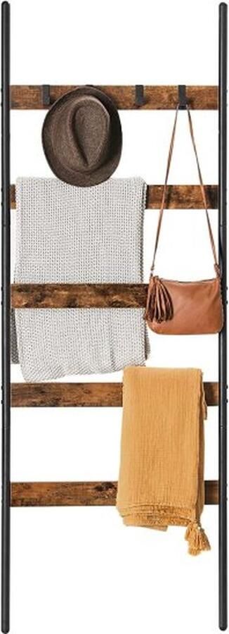 ZAZA Home VASAGLE Handdoekladder handdoekrek ladderrek met 4 haken voor handdoeken stalen frame industrieel design vintage bruin-zwart