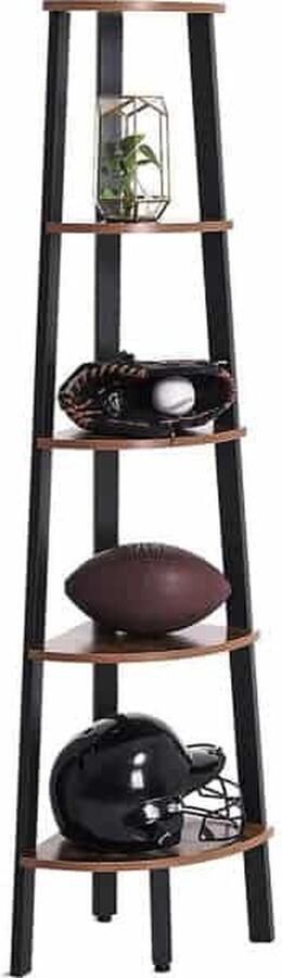 ZAZA Home hoekplank boekenplank met 5 planken in industrieel design ladderplank met metalen frame voor de woonkamer kantoor vintage