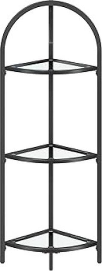 ZAZA Home Hoekrek met 3 niveaus boekenkast plantenrek stalen frame gehard glas geschikt voor woonkamer en keuken