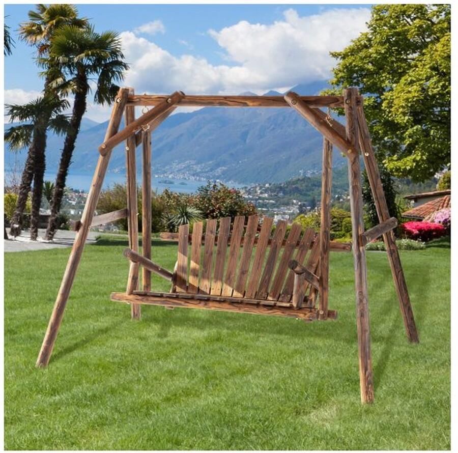 ZAZA Home Hollywood Swing 2-SEATER GARDEN SWICK ROOG BEBEL HANDELBARCH SILF WOOD NATUUR187 X 137 X 170 CM