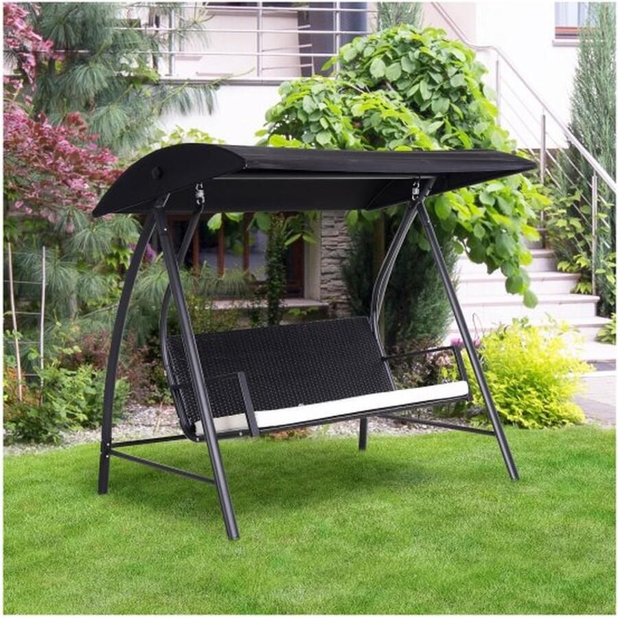 ZAZA Home Hollywood Swing 3-zits met daktuin Swing Poly Rattan+Metal Black 198 x 124 x 179 cm