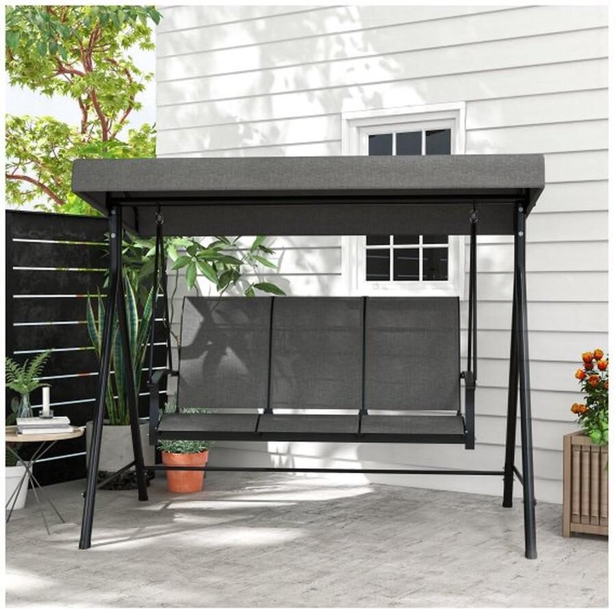 ZAZA Home Hollywood swing 3-zits tuinzwaai met verstelbaar dak met armleuning tot 240 kg veerkrachtig donkergrijs 195 x 118 x 170 cm