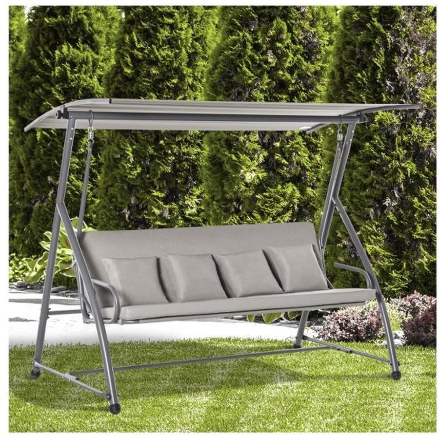 ZAZA Home Hollywood Swing Garden Swing Hänbank 3 Zitting Swing met verstelbaar dak Liggenfunctie Polyester bruin 215 x 120 x 165 cm