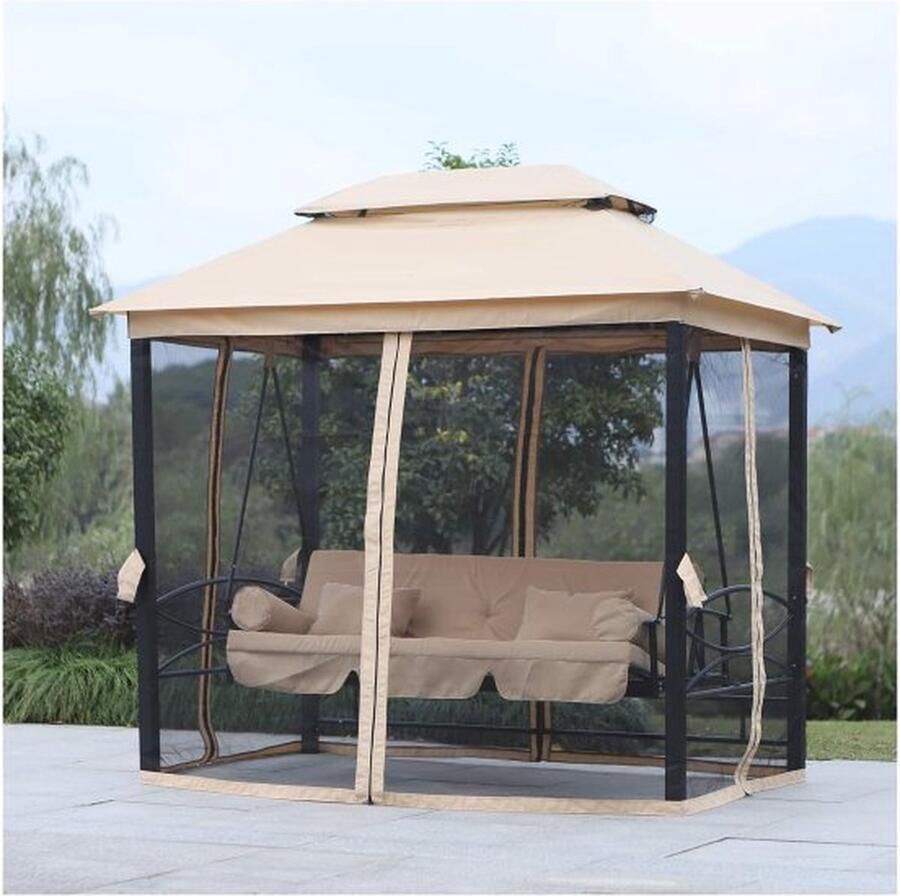 ZAZA Home Hollywood Swing Garden Swing met zijwanden 3-zits Beige 256 x 172 x 248 cm