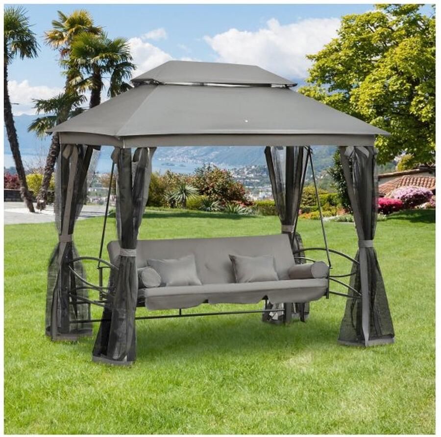 ZAZA Home Hollywood Swing Garden Swing met zijwanden 3-zits donkergrijs 256 x 172 x 248 cm