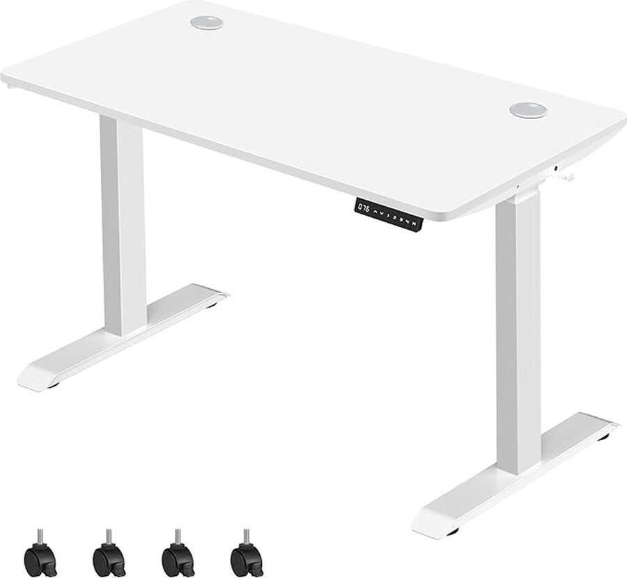 ZAZA Home In hoogte verstelbaar bureau elektrisch 60 x 120 cm tafeloppervlak dubbele motor traploos verstelbaar geheugenfunctie met 4 hoogtes oprijbeveiliging wit