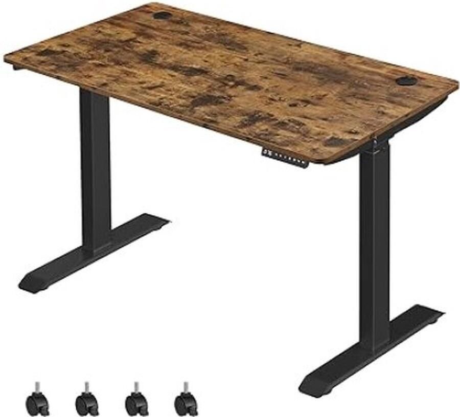 ZAZA Home In hoogte verstelbaar bureau elektrisch 70 x 140 cm tafeloppervlak dubbele motor traploos verstelbaar geheugenfunctie met 4 hoogtes oprijbeveiliging vintabruin-zwart