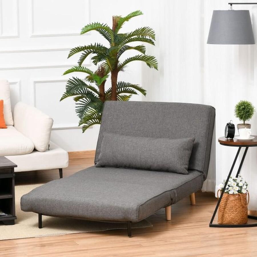 ZAZA Home Individuele bank SOFA BED KOOK SOFA Verstelbare Backlest Lounger Scandinavian 25D schuim linenimitatie FIR WOOD Gray 95x95x80cm