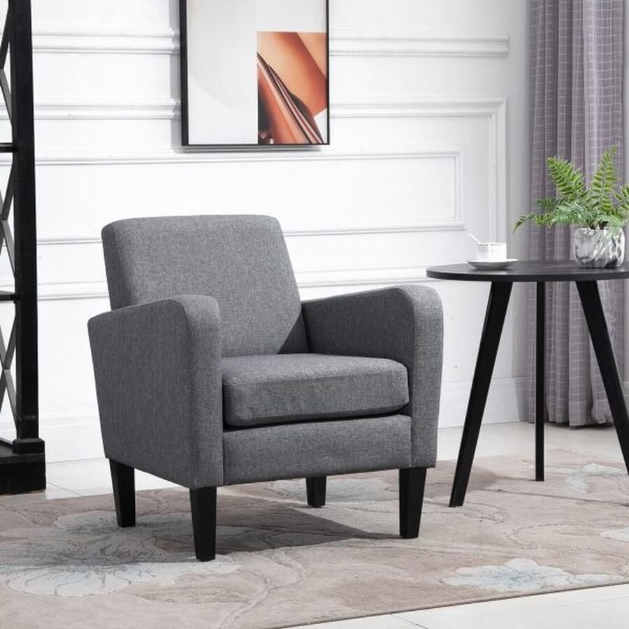 ZAZA Home Individuele fauteuil enkele stoel Bekleding Luimtevoeten Linnen Verdichte stof Lichtgrijs 66 x 72 x 74 cm