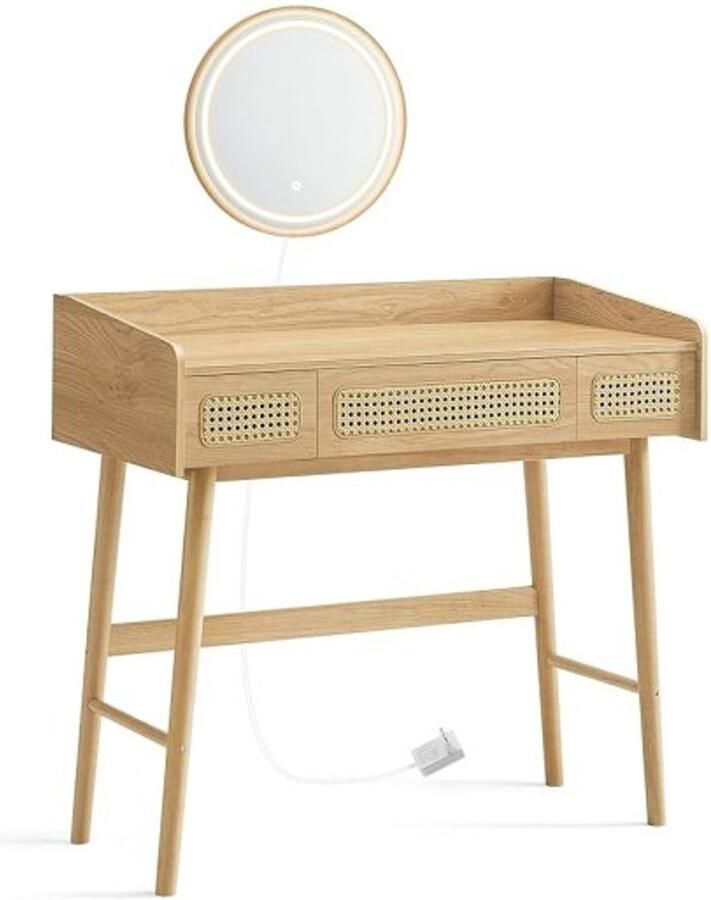 ZAZA Home Kaptafel BOHOVEN Spiegel en Licht 3 Laden Eikenhout