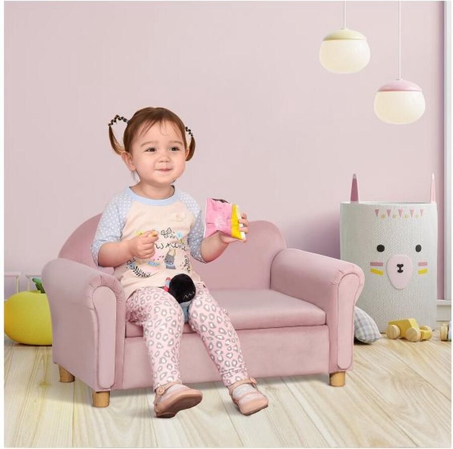 ZAZA Home Kinderbank met opbergruimte speelbank voor kinderen tweezitsbank voor kinderen van 3-5 jaar in Nederlands fleece roze 84 x 41 5 x 48 5 cm