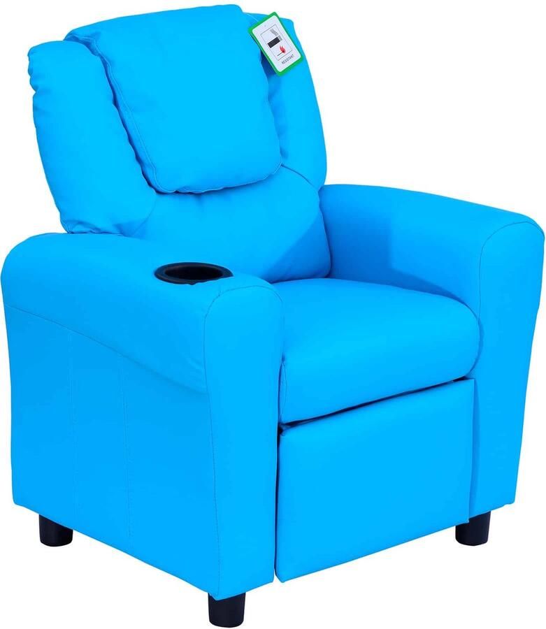 ZAZA Home Kinderfauteuil Mini-Fauteuil Kinderbank Voor 3-6 Jaar Ligfunctie Ä°ngebouwde Bekerhouder Blauw 62 X 56 X 69 Cm