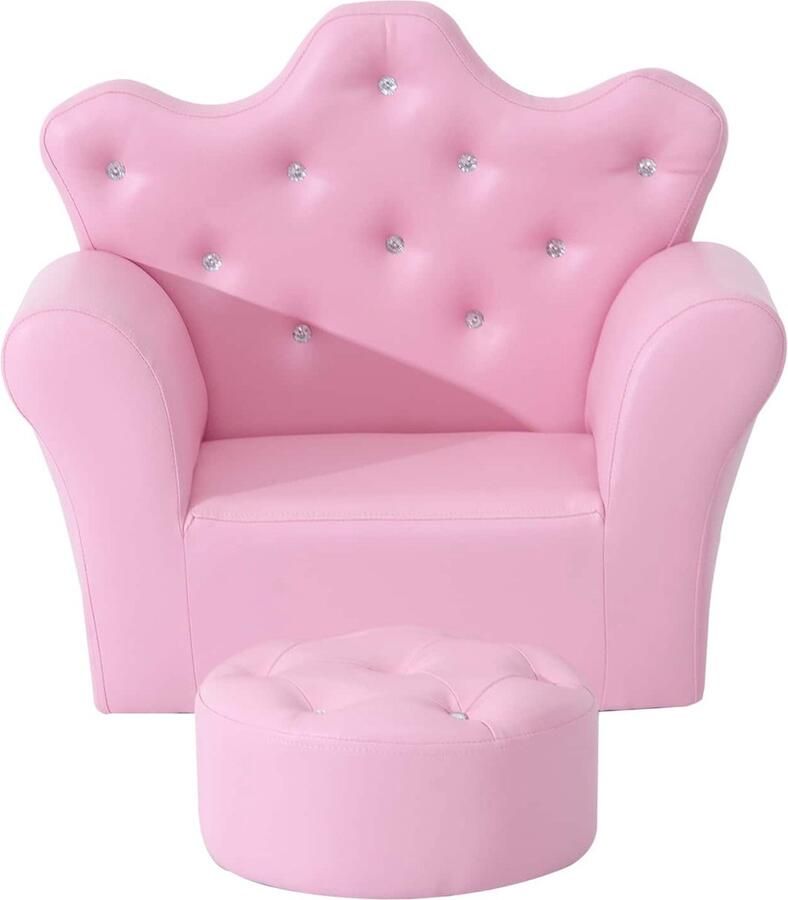 ZAZA Home Kinderstoel Kinderbank Zachte Kinderbank Voor Meisjes Met Kristallen Knopen Kruk Roze 58 X 40 5 X 49 Cm