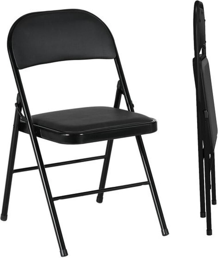 ZAZA Home klapstoelen-set-van-2-draagbare-kantoorstoelen-met-kussens-van-kunstleer-zwart-inklapbare-stoel-voor-kantoor-ontvangstkamer-wachtkamer-stalen-poten