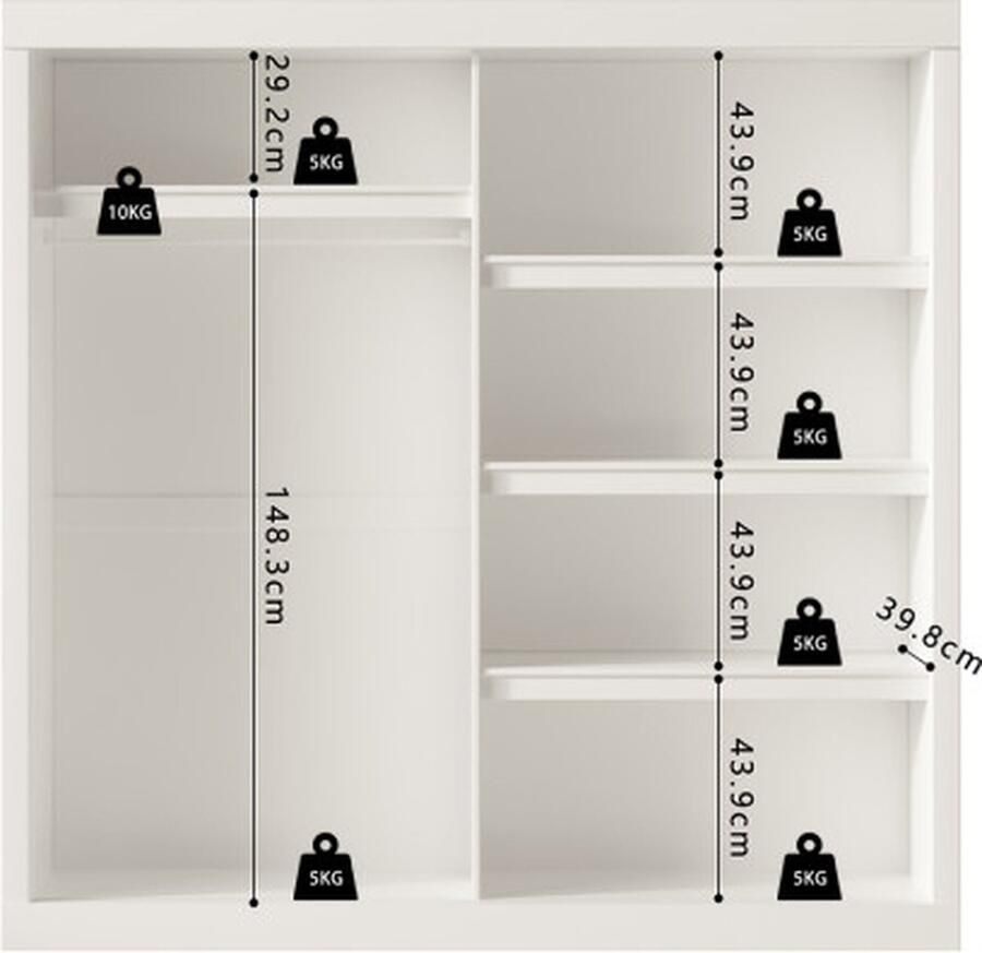 ZAZA Home Kledingkast 'Mike' 2 Schuifdeuren 1 Spiegeldeur Wit Spaanderplaat en decor + spiegel - Foto 2