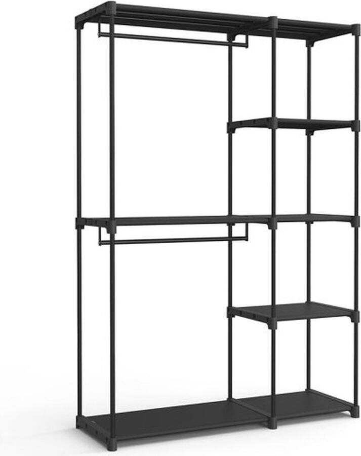 ZAZA Home Kledingkast open vrijstaande kledingkast staande plank kledingrek met kledingstangen kapstok Zwart 43x124x182cm