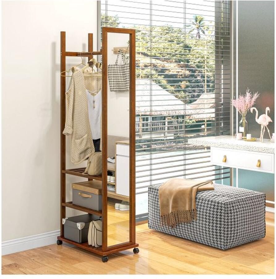 ZAZA Home Kledingrek SpiegelXL Wieltjes Walnootkleurig