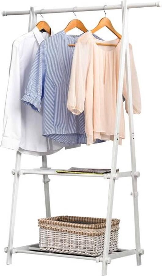 ZAZA Home Kledingrekken met schoenenopslag kledingrail cloakroomstandaard staal wit 107 5 x 45 x 150