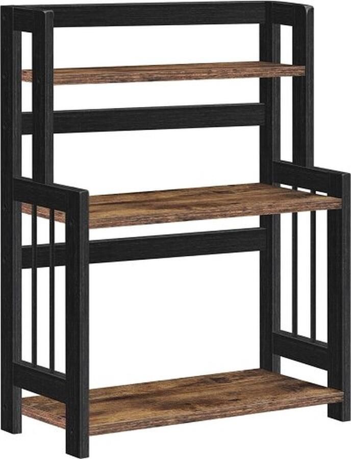 ZAZA Home SONGMICS Kruidenrek met 3 niveaus keukenplank opbergrek voor aanrecht bamboerek voor keuken eetkamer kantoor vintage bruin-zwart OFS047B01