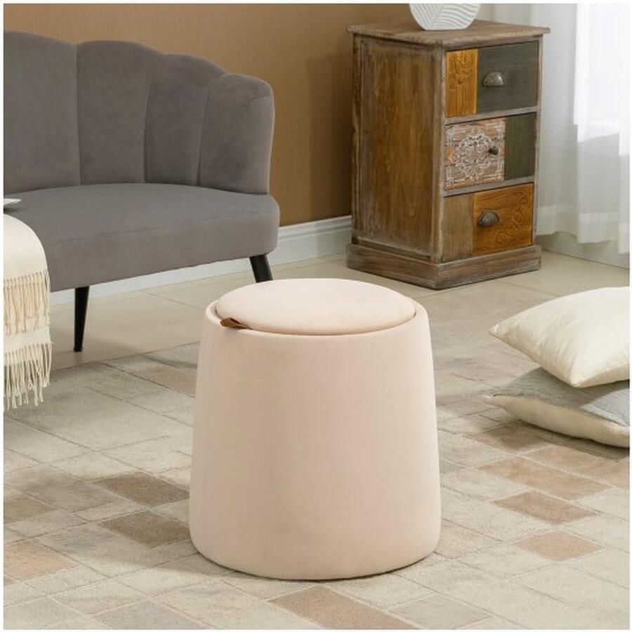 ZAZA Home Kruk Luxurious Living Opbergruimte Gestoffeerde zitting Beige