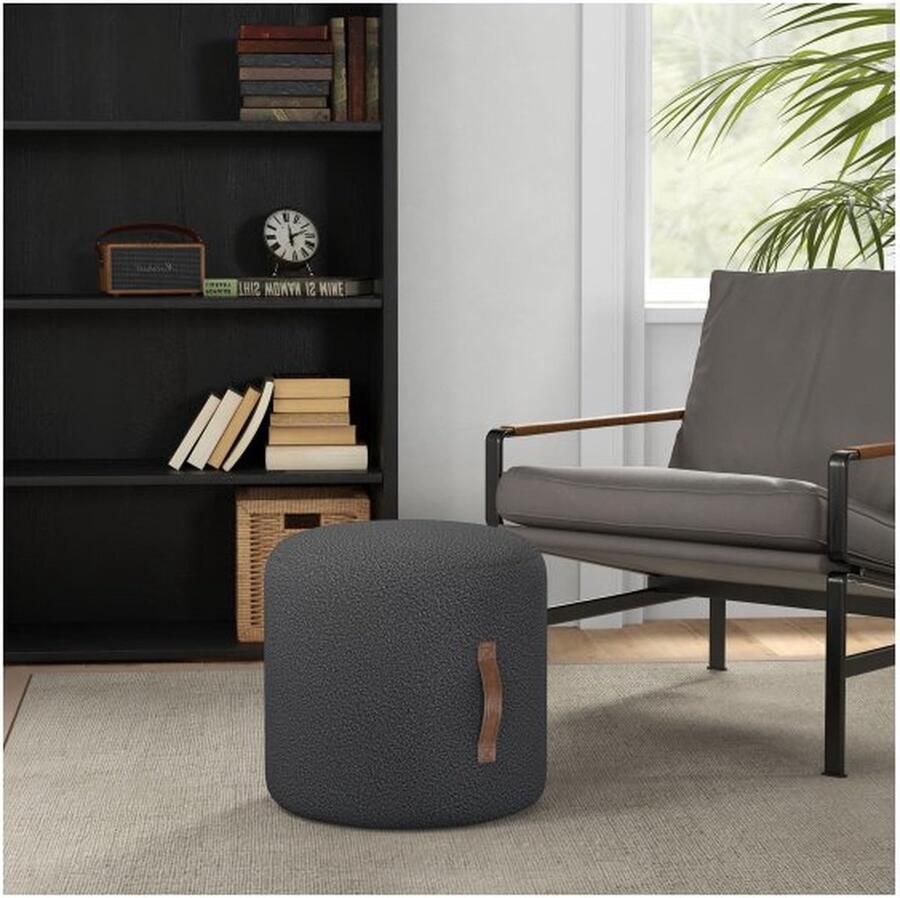 ZAZA Home Stoelkrukken voetkrukken ronde gestoffeerde ontlasting poef met handvat voetsteun met fluweel look voor woonkamer slaapkamer donkergrijs Ø48 x 45 cm