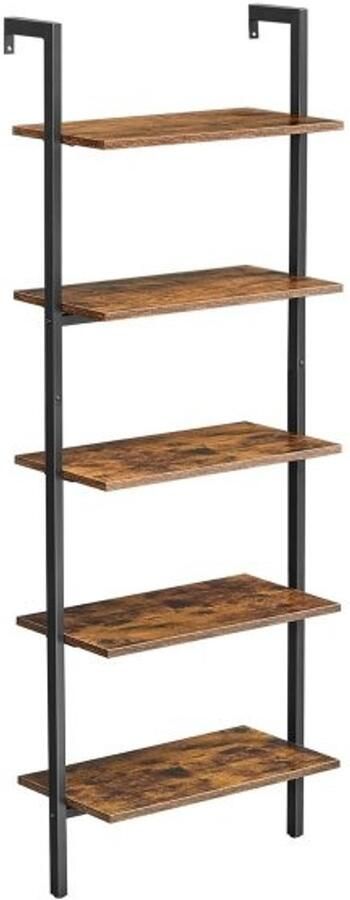ZAZA Home Ladder Shelf Boekenkast – 5 Niveaus Opbergmeubel voor Woonkamer Kantoor Slaapkamer – Industrieel Design – Rustiek Bruin en Zwart – 60 x 30 x 172 cm