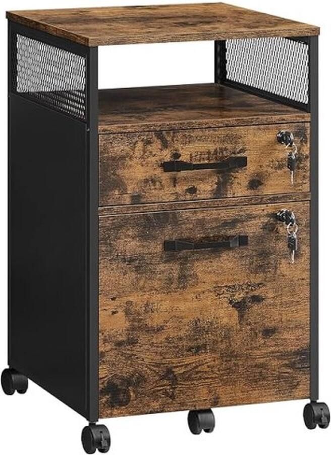 ZAZA Home Ladeblok – Archiefkast met 2 Afsluitbare Laden – Stalen Frame – Rustiek Bruin Zwart