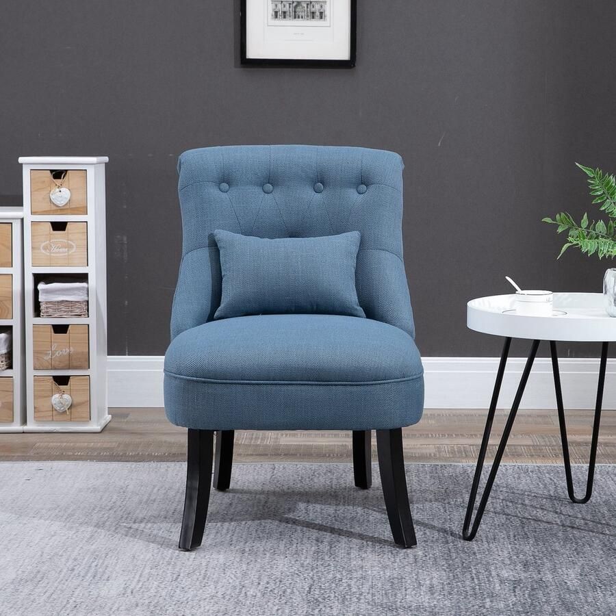 ZAZA Home Tv -leunstoel ontspanning fauteuil met achterste kussen verhoogde voeten linnen blauw 52 5 x 69 x 77 cm