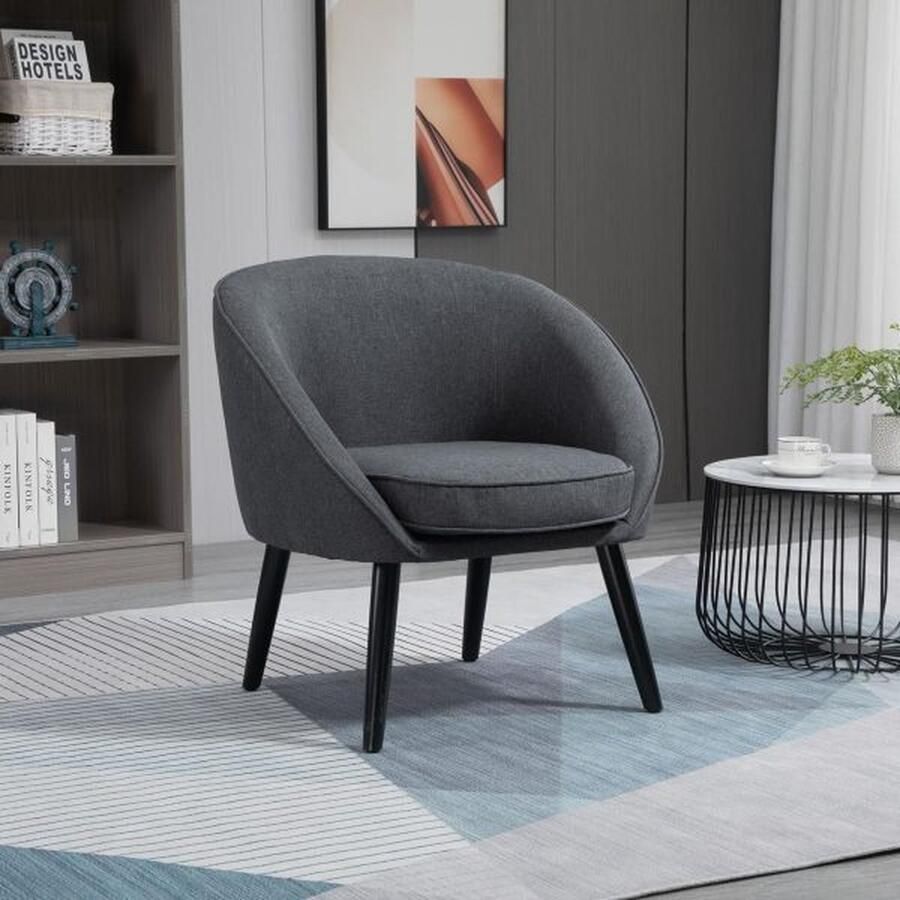 ZAZA Home Lounge stoel cocktail fauteuil gestoffeerd bureaustoel woonkamer stoel eetkamermodern met een linnen look hout grijs 71 x 65 x 75 cm