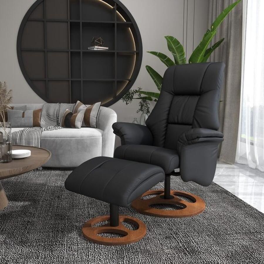 ZAZA Home Luxe relaxfauteuil met voetenbank elektrische televisiefauteuil met ligfunctie 130° kantelbaar kunstleer zwart 77 x 89 x 110 cm