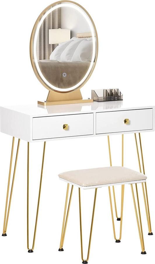 ZAZA Home Make-Uptafel Kaptafel Met Dimbare Ledverlichting Wit