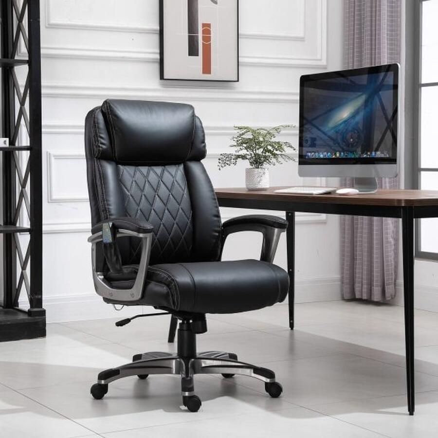 ZAZA Home Massage Bureaustoel 6-punts massage Swivel stoel gemaakt van synthetisch leer met gebogen hoofdsteun en armleuning zwart 70 x 76 5 x 114-124 cm