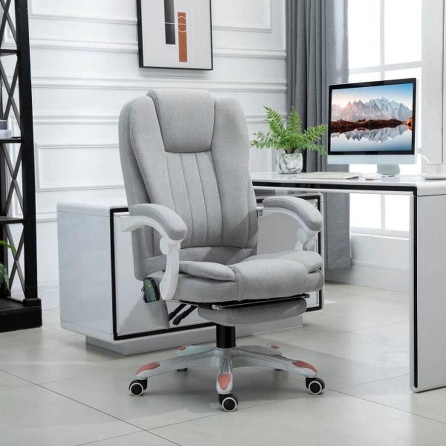 ZAZA Home Massage fauteuil bureaustoel gamingstoel polyester schuim nylon grijs 55 5 x 56 5 x 107-115 cm