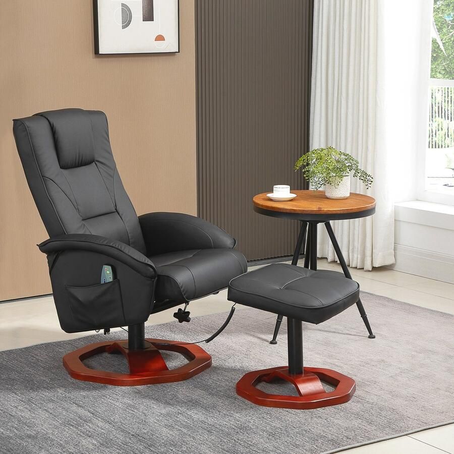 ZAZA Home Massagestoel ontspannen met voetkruk Relax leunfunctie Liesfunctie televisie fauteuil stoel 360 ° roteerbaar synthetisch leer 73 x 83 x 106 cm