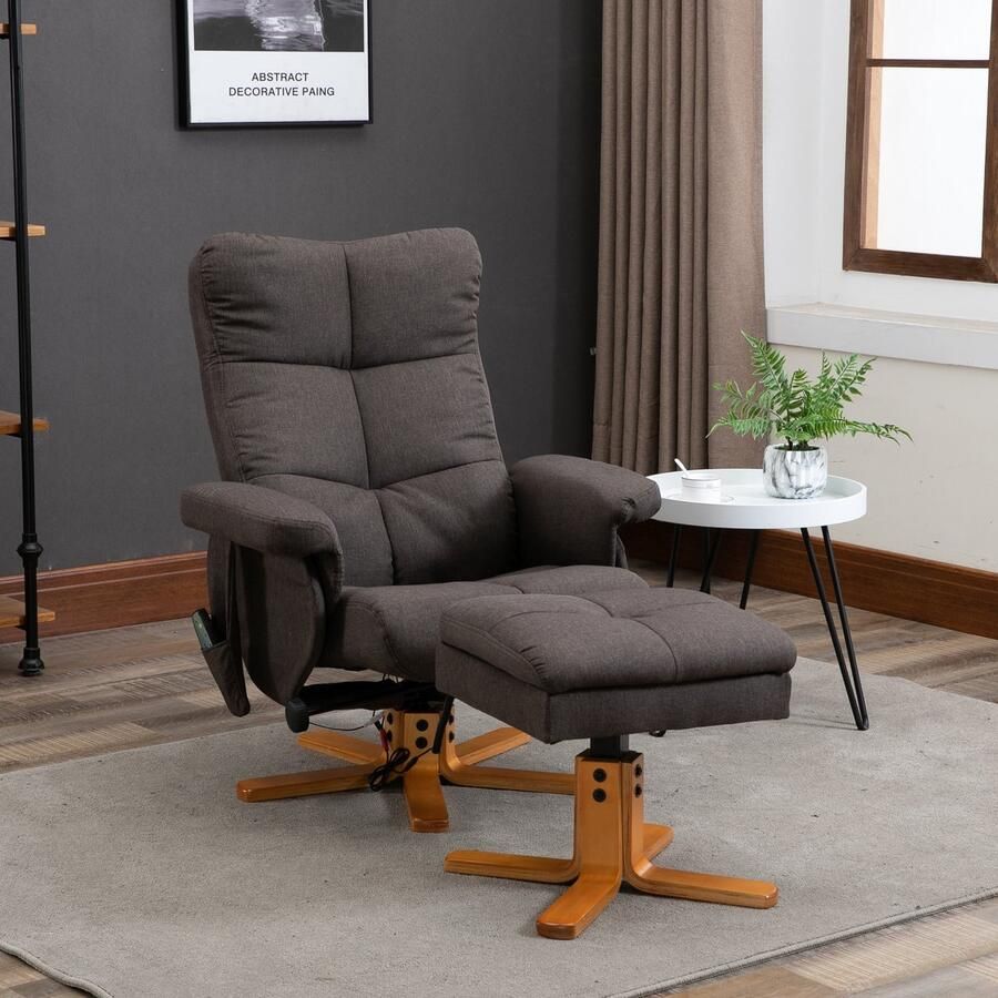 ZAZA Home Ontspan leunstoelmassagestoel met voetenbank opslagruimte leugenfunctie tv -fauteuil met massagefunctie 145 ° helling polyester bruin 80 x 86 x 99 cm
