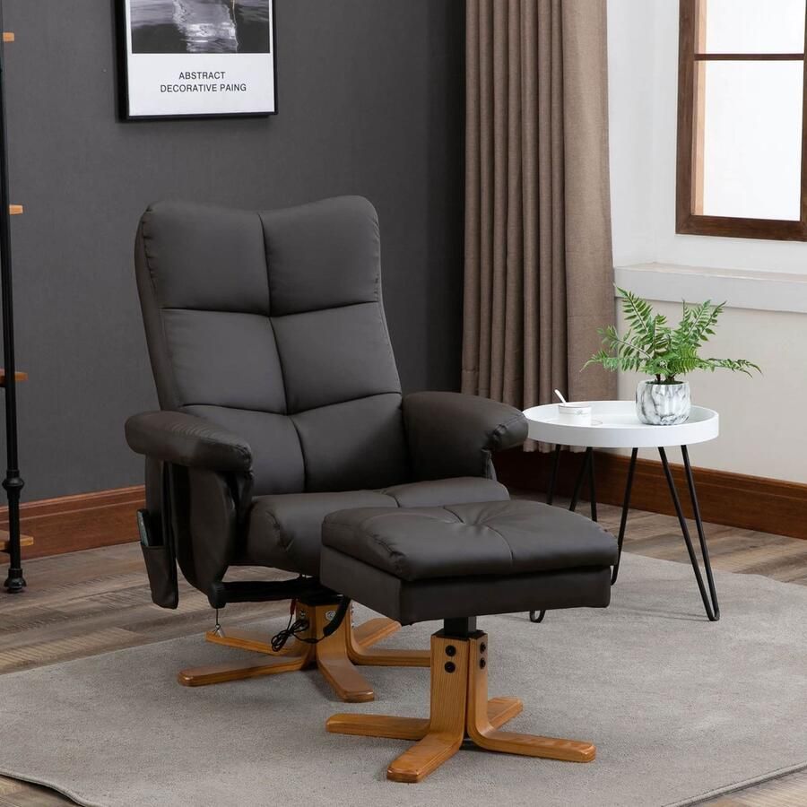 ZAZA Home Ontspan leunstoel tv -fauteuil met ontlasting massagestoel 145 ° helling met 10 vibratiepunten synthetisch leer bruin 80 x 86 x 99 cm