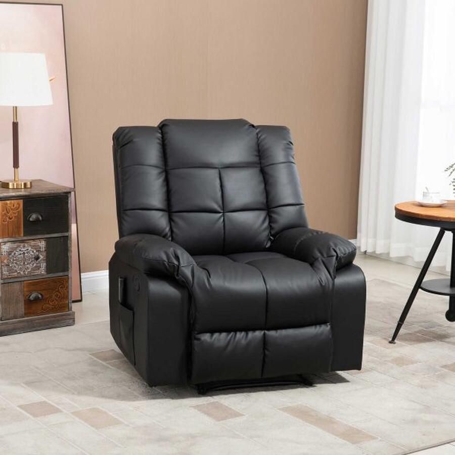 ZAZA Home Massage fauteuil tv -fauteuil elektrische ontspanning leunstoel met massagefunctie synthetisch leer hout stalen schuim zwart 94 x 99 x 99 cm