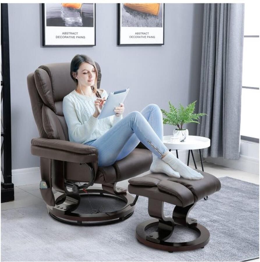 ZAZA Home Ontspan leunstoelmassage fauteuil met voetkruk liggend functie synthetisch leer bruin 79 x 82 x 101 cm
