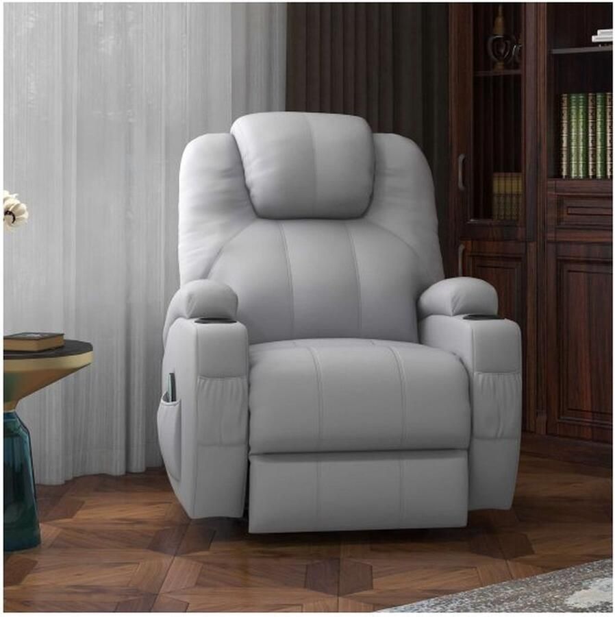 ZAZA Home Ontspan leunstoelmassage -stoel tv -fauteuil met een afvalfunctie en afstandsbediening roteerbaar met liegen functie synthetisch leergrijs