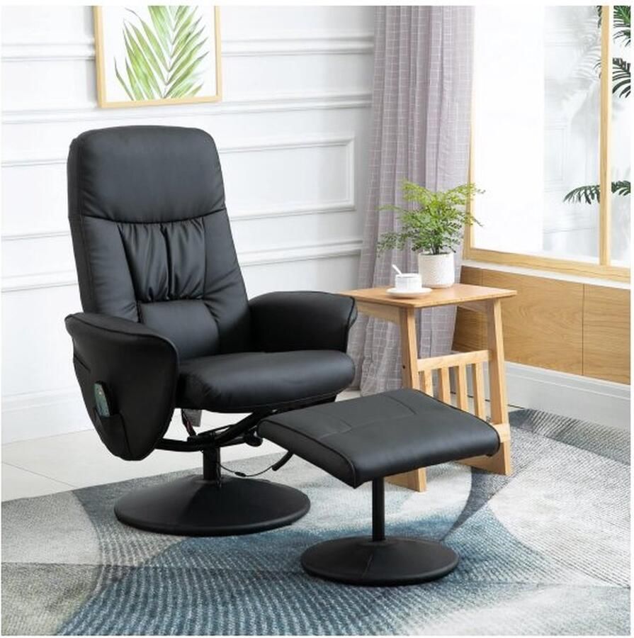 ZAZA Home Ontspan leunstoel tv -leunstoel massagestoel met ontlasting opslagruimte met 10 trillingspunten synthetisch leer zwart 76 x 81 x 105 cm