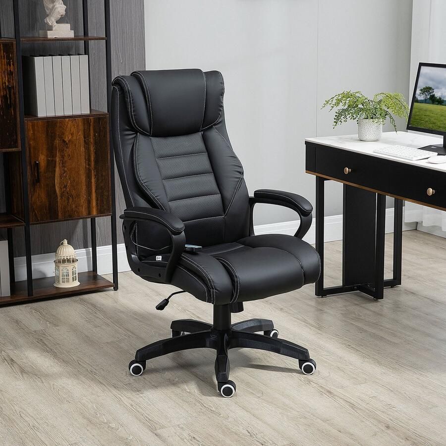 ZAZA Home Massage fauteuil roterende stoel in hoogte verstelbare ergonomische gaming stoel computer stoel 6 trillingspunten linnen voelen zich verstelbaar zwart