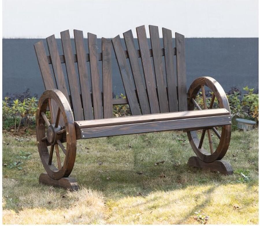 ZAZA Home Massief houten tuinbank met armleuning zitbank in donkerbruin rustieke stijl 108 x 66 x 95 cm