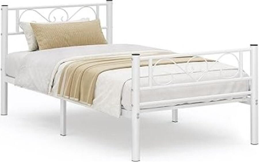 ZAZA Home Metalen bedframe van een enkel bed frame geschikt voor een matras van 90 x 190 cm voor volwassenen en kinderen geen doosveer vereist gemakkelijke montage voor kleine ruimtes wit