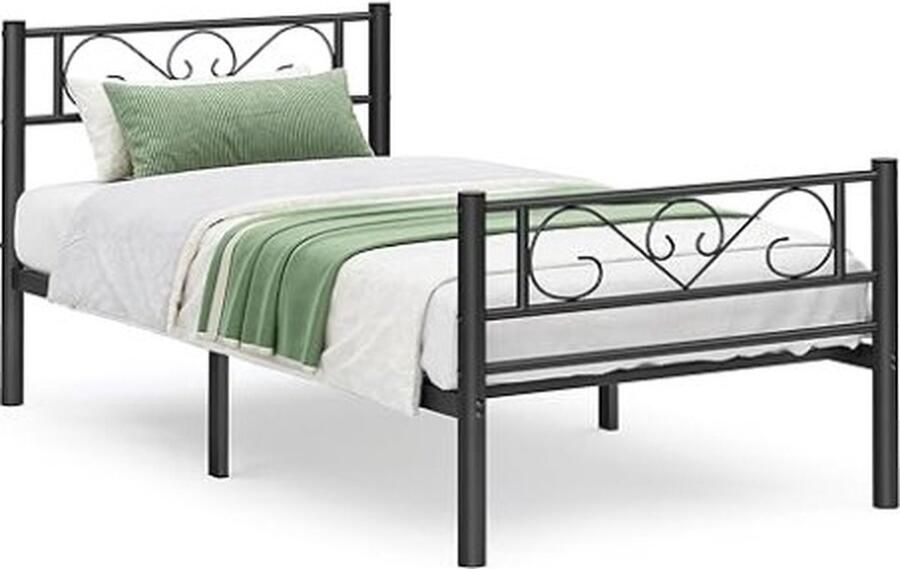 ZAZA Home Metalen bedframe van een enkel bed frame past 90 x 190 cm matras voor kinderen geen doosveer vereist gemakkelijke montage voor kleine ruimtes zwart