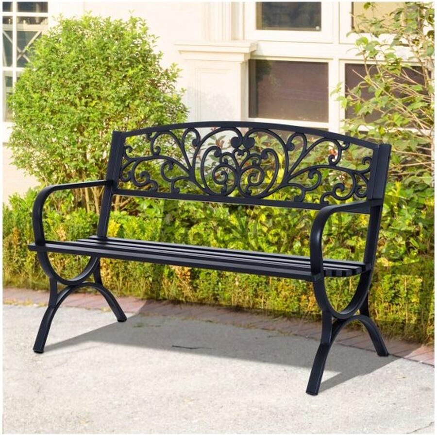 ZAZA Home Metalen Tweezits Tuinbank Zwart 127x60x85 cm Tuinmeubelen Bank